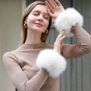 White Faux Fur Cuffs | Craft & Clothing Embellishment | 4.7” New